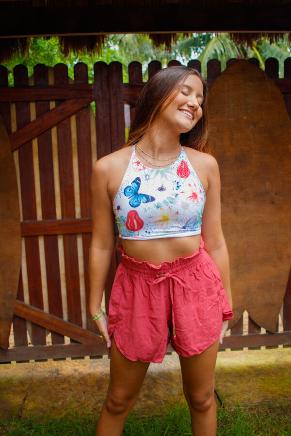 Top Cropped costa nua, Short de Linho