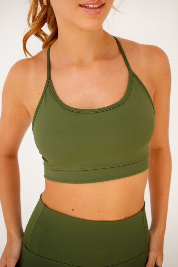 Top Fitness Comfort Verde - Top Feminino alças cruzadas para academia com Bojo Removível - Image 3