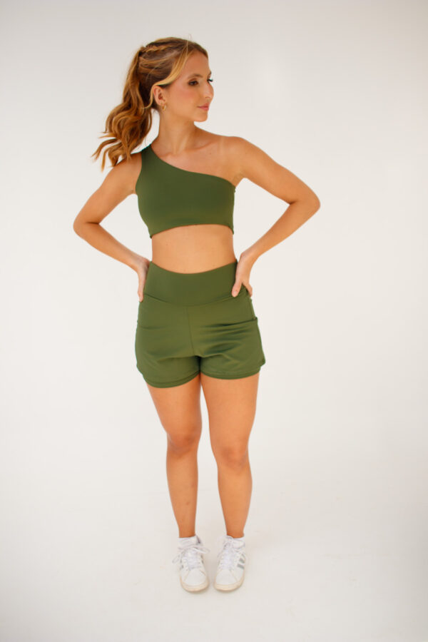 Top Fitness Ombro Único Verde - Top Feminino assimétrico para academia com Bojo Removível - Image 3